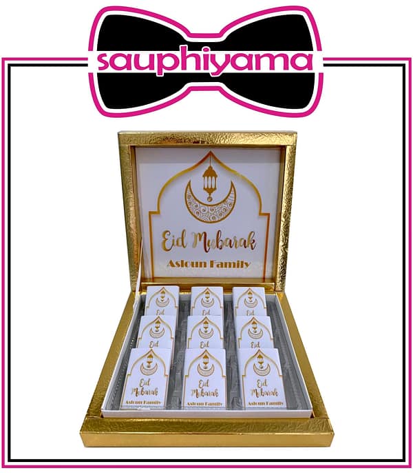 Boite chocolats Eid Mubarak blanche dorée sauphiyama