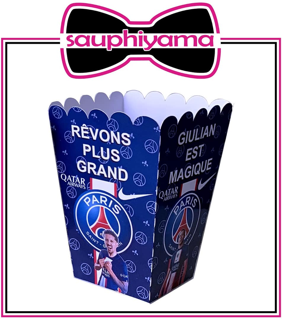 pot pop-corn PSG personnalisé sauphiyama